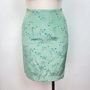 Vintage 90s/Y2K Teal Floral Print Pencil Skirt